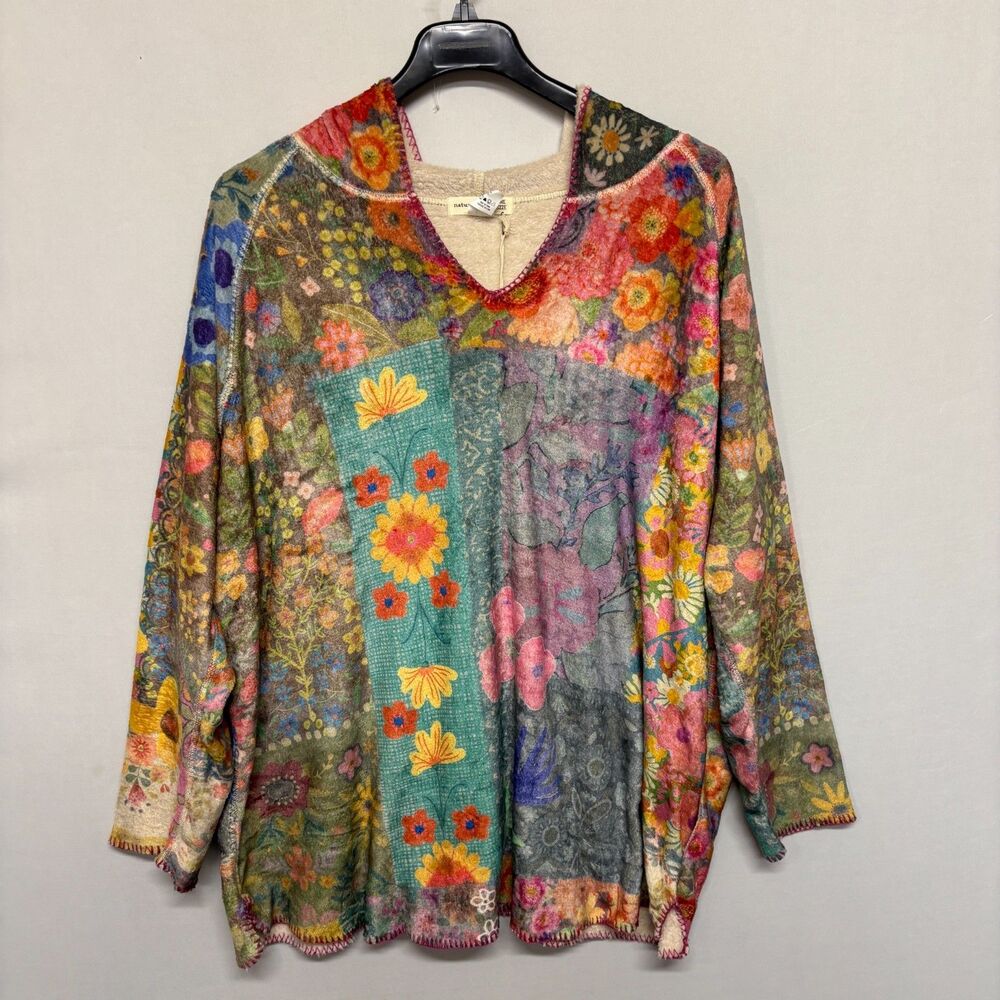 NWT Natural Life Cozy Fleece Blanket Hoodie Sweater One Size Floral C140 -1